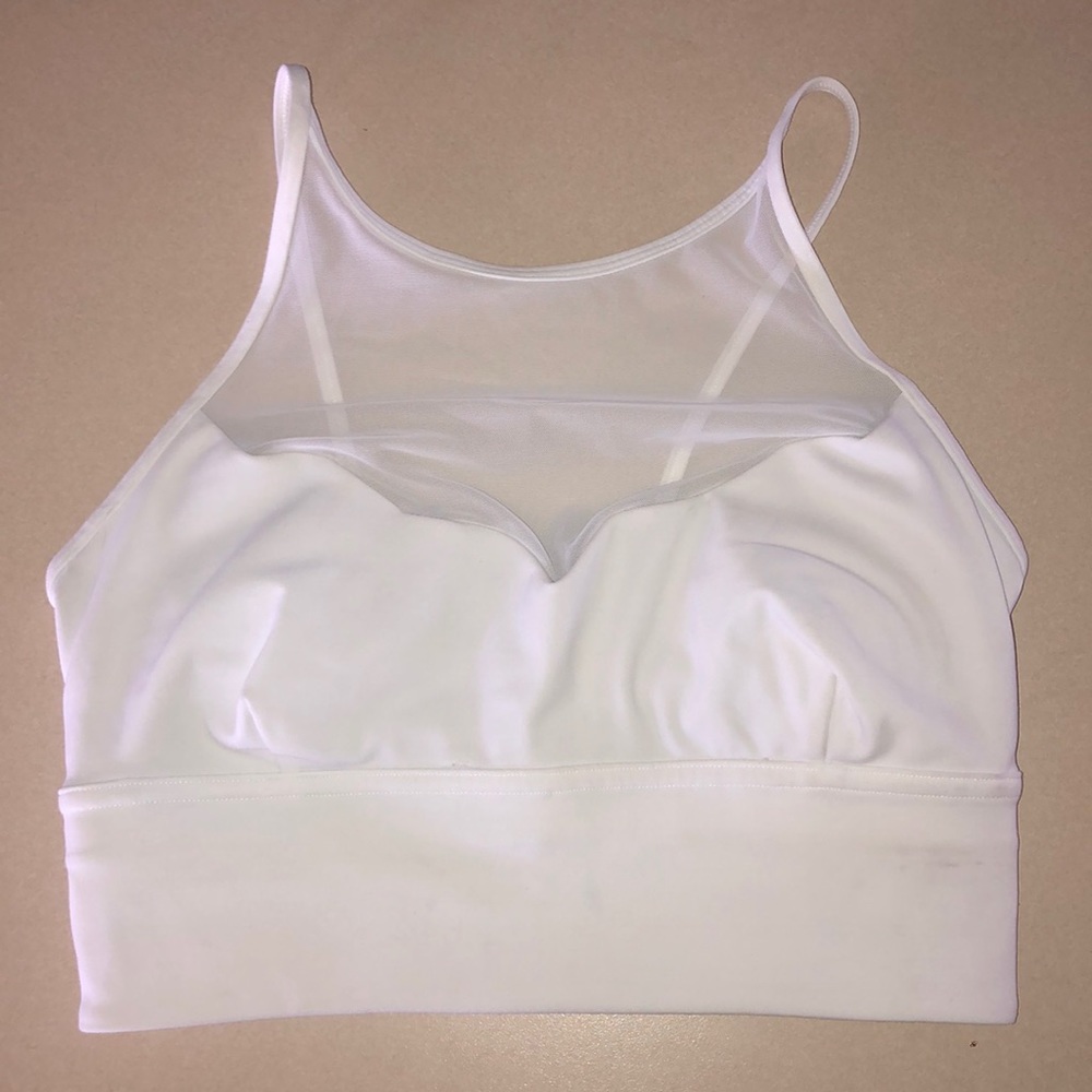 Lululemon high neck scallop white mesh sports bra